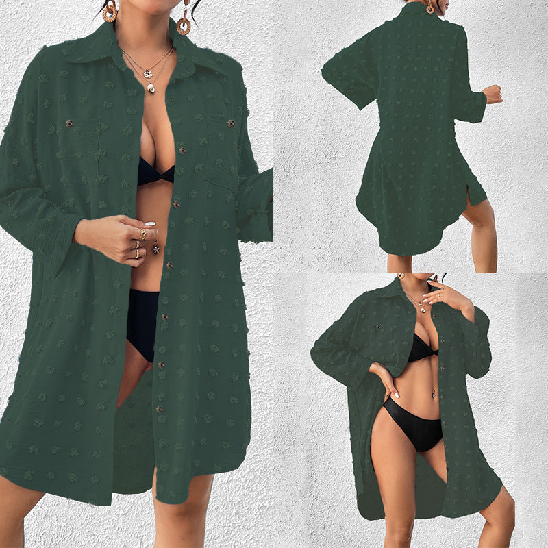 Vacation Sun Protection Clothing Women Beach Jacket Beach Cover Up Breasted Shirt Swimsuit Outwear Bella Mia